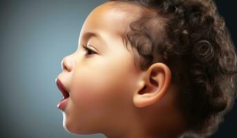 Portrait of a little child isolated on dark background. AI generated photo