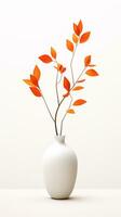 Oriental minimalism still life with pot and flowers in white and orange colors.. AI generated photo