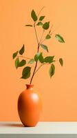 Oriental minimalism still life with pot and flowers in white and orange colors.. AI generated photo