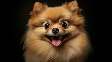 Realistic portrait of Pomeranian Lulu dog. AI generated photo