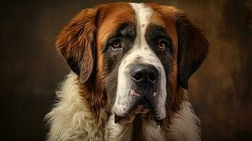 Realistic image of Saint Bernard dog. AI generated photo