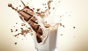 Splash of dark chocolate bar in white chocolate, for a culinary advertisement. AI generated photo