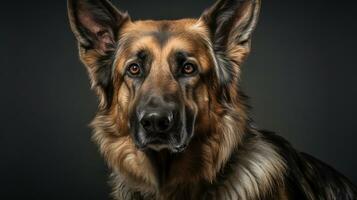 Realistic portrait of german shepherd dog. AI generated photo