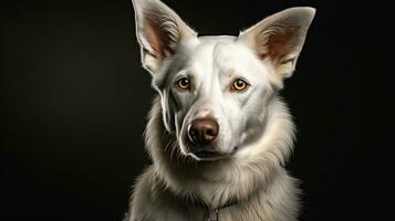 Realistic portrait of white samoyed dog. AI generated photo