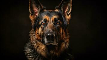 Realistic portrait of german shepherd dog. AI generated photo