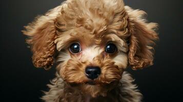 Realistic portrait of mini Poodle dog. AI generated photo