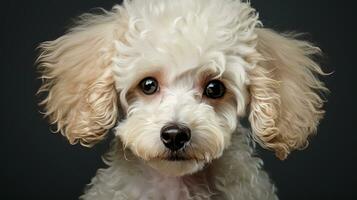 Realistic portrait of mini Poodle dog. AI generated photo