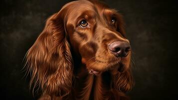 Realistic portrait of irish setter dog. AI generated photo