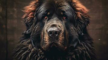 Realistic portrait of Tibetan Mastiff dog. AI generated photo