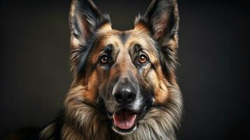 Realistic portrait of german shepherd dog. AI generated photo