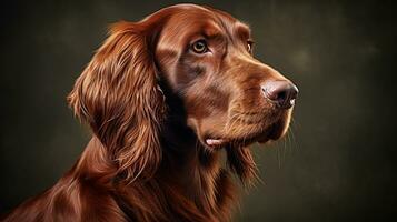 Realistic portrait of irish setter dog. AI generated photo