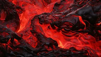 Lava from an erupting volcano flowing down the mountain. AI generated photo