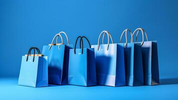 Colorful shopping bags on vibrant color background. AI generated photo