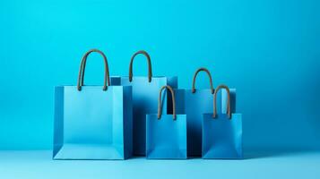 Colorful shopping bags on vibrant color background. AI generated photo