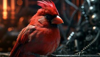 Cute macaw perching on branch, vibrant colors, looking at camera generated by AI photo