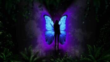 magisch Schmetterling Hintergrund Schleife, ein sexy Frau Tänze im ein faszinierend Ambiente video