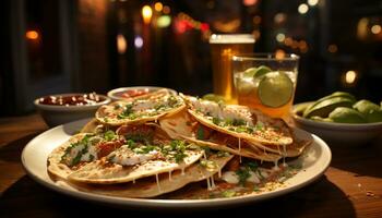 recién A la parrilla carne en un tortilla, un gastrónomo mexicano comida generado por ai foto