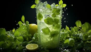 Refreshing mojito cocktail with citrus, mint, and ice cubes generated by AI photo