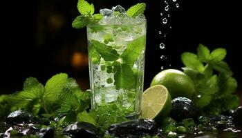 Refreshing mojito cocktail with mint leaf, lime, and citrus fruit generated by AI photo