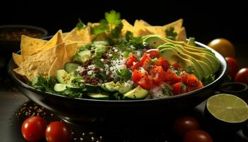 Freshness and flavor in a healthy gourmet vegetarian avocado salad generated by AI photo