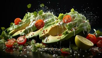 frescura en un plato gastrónomo ensalada, sano comida, orgánico vegetariano comida generado por ai foto