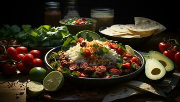 Freshness and spice in a gourmet Mexican vegetarian food bowl generated by AI photo
