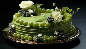 Freshness and elegance adorn the homemade gourmet chocolate dessert plate generated by AI photo
