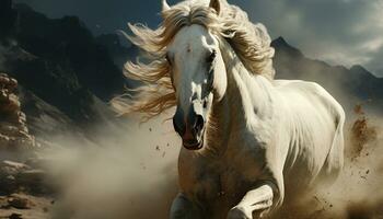 majestuoso caballo corriendo libremente en naturaleza, un hermosa rural escena generado por ai foto