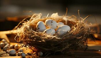 Celebration of new life cute animal nest, fresh eggs generated by AI photo