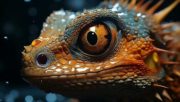 Animal eye looking at camera, small reptile in tropical rainforest generated by AI photo