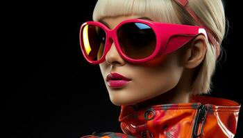 Beautiful blonde woman in sunglasses exudes elegance and sensuality generated by AI photo