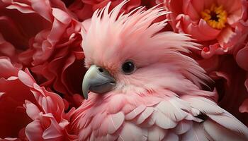 Fluffy macaw perching on a branch, vibrant colors in nature generated by AI photo