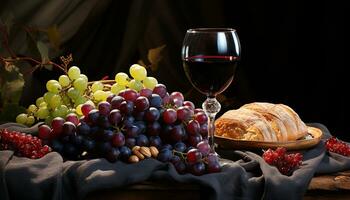 Grape, food, fruit, gourmet, wine, table, drink, dessert, meal, freshness generated by AI photo