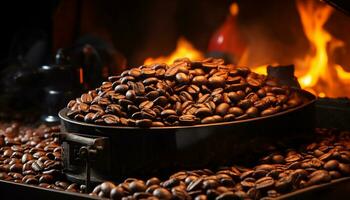 Freshness and aroma fill the air in the rustic coffee workshop generated by AI photo