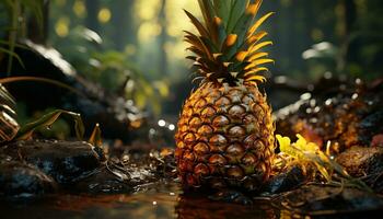 Freshness and sweetness in nature tropical fruit, pineapple, brings refreshment generated by AI photo