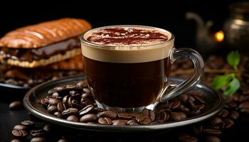 Freshness in a cup, dark liquid, frothy, aromatic, coffee bean generated by AI photo