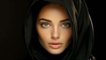 A beautiful young woman in hijab exudes elegance and sensuality generated by AI photo
