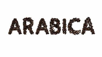 Animated Typeface Out Of Coffee Beans The Text arabica With Alpha Channel video