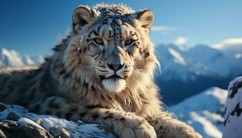 majestuoso felino belleza en naturaleza, desierto área, mirando a cámara generado por ai foto