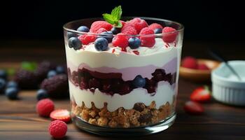 frescura y dulzura en un gastrónomo baya Fruta postre cuenco generado por ai foto