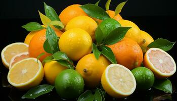 Freshness of citrus fruit, nature vibrant colors, healthy eating generated by AI photo