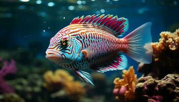 Underwater fish, nature beauty, swimming in the deep sea generated by AI photo