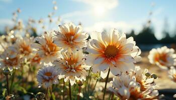 Vibrant summer meadow, a bouquet of fresh chamomile in bloom generated by AI photo