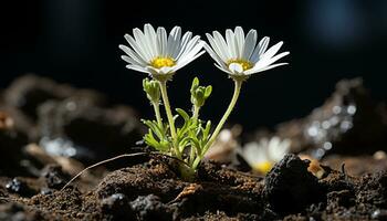 Freshness of springtime a single flower blossoms in the meadow generated by AI photo