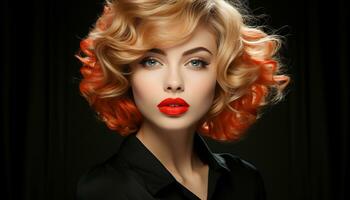Beautiful blond woman with curly hair exudes elegance and sensuality generated by AI photo