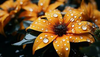 A vibrant yellow daisy, wet with dew, reflects the summer generated by AI photo