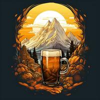 Colorful view of beer in glass and mountain generated by Ai photo