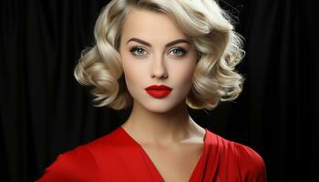 Beautiful blond woman with curly hair, elegance and sensuality generated by AI photo