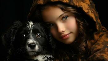 Cute dog portrait, small puppy looking at camera, purebred beauty generated by AI photo