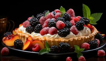 Freshness of summer berries on a homemade dessert plate generated by AI photo